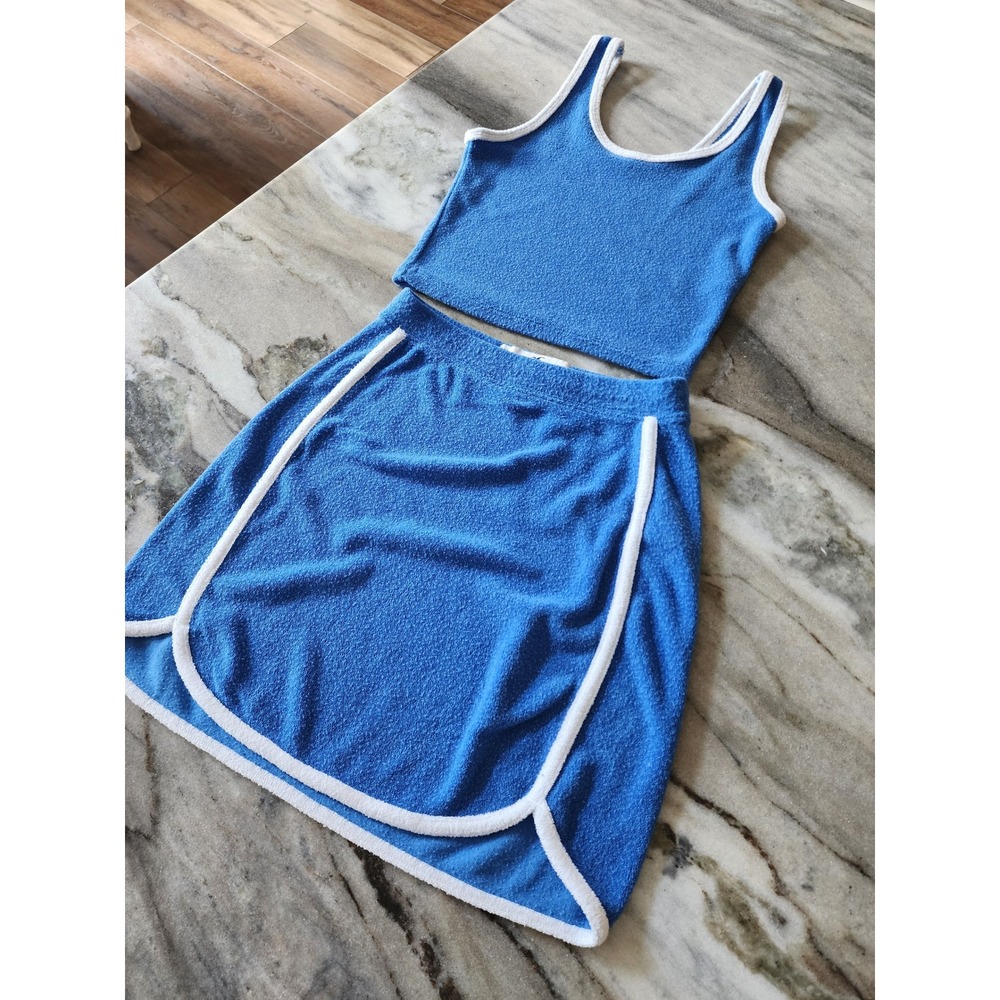 Hollister Blue Terry Cloth 2-Piece Set Tank Top & Mini Skirt XS Gameday Lounge